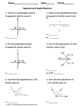 Geometry Worksheet Segment and Angle Bisectors by My Geometry World. . Segment and angle bisectors worksheet answers